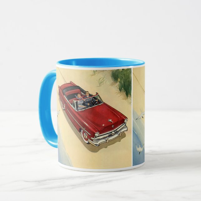 Vintage transport, röd cabriolet strand mugg (Framsida vänster)