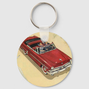 Vintage transport, röd cabriolet strand nyckelring
