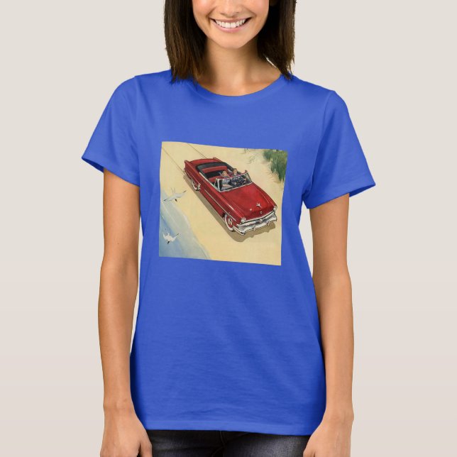 Vintage transport, röd cabriolet strand t shirt (Framsida)