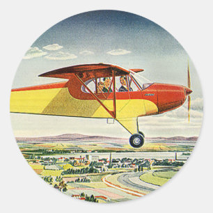 Vintage transportflygplan över jordbruksfält runt klistermärke