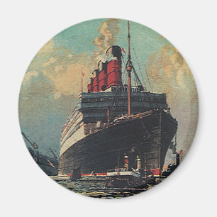 Vintage transportpassagerarfartyg i hamn magnet