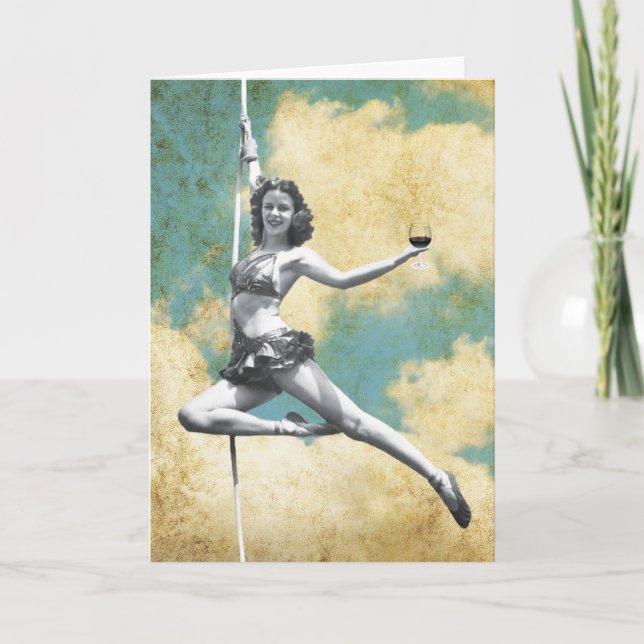 Vintage Trapeze Woman med Vin Kort (Framsida)