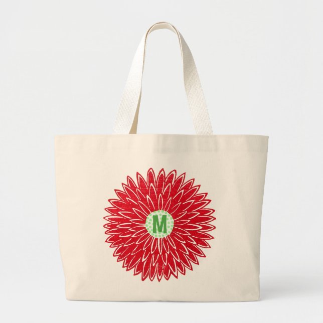 Vintage Träsnitt Rosa & Röda Blommor Jumbo Tygkasse (Framsidan)
