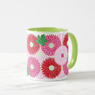 Vintage träsnitt Rosa & Röda Blommor Mugg