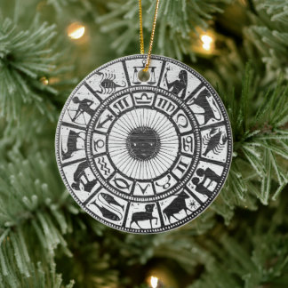 Vintage träsnitt Zodiac Astrologi Keramisk Ornamen Julgransprydnad Keramik