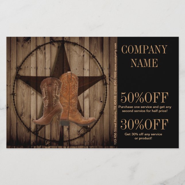 vintage trästruktur kowboy-stövlar western country flygblad (Framsidan)