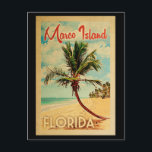 Vintage Trave för Marco Island Florida Handflatan  Vykort<br><div class="desc">Marco Island Florida-konstruktionen i Vintage resor stil,  med handflatan träd på stranden med hav och himlar.</div>