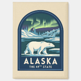 Vintage Travel Alaska Northern Lights Polar Bear Magnet