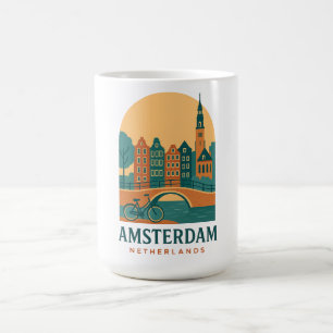 Vintage Travel Amsterdam Nederländerna Kaffe Mugg 