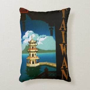 Vintage Travel Asien, Taiwanska Pagodans våningar Prydnadskudde