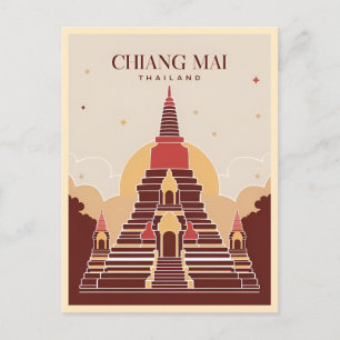 Vintage Travel Chiang Mai Thailand Vector Graphic Vykort