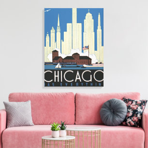 Vintage Travel Chicago Har Allt Stadssiluett Canvastryck