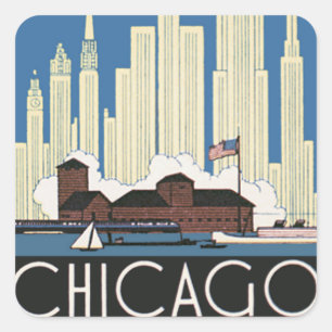 Vintage Travel Chicago Har Allt Stadssiluett Fyrkantigt Klistermärke