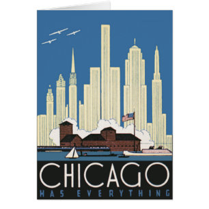 Vintage Travel Chicago Har Allt Stadssiluett Hälsningskort