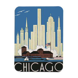 Vintage Travel Chicago Har Allt Stadssiluett Magnet