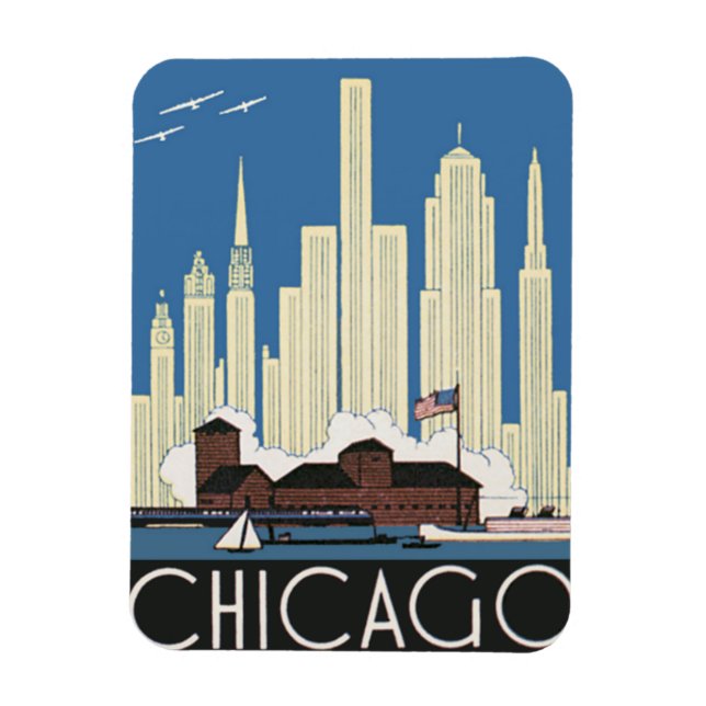 Vintage Travel Chicago Har Allt Stadssiluett Magnet (Vertikal)