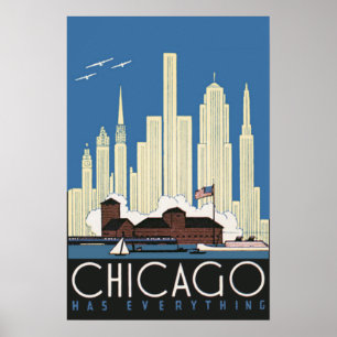 Vintage Travel Chicago Har Allt Stadssiluett Poster