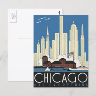 Vintage Travel Chicago Har Allt Stadssiluett Vykort