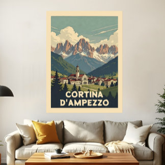 Vintage Travel Cortina d'Ampezzo Retro Landscape Poster
