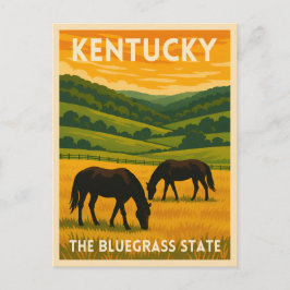 Vintage Travel Kentucky Horses Retro Graphic Vykort