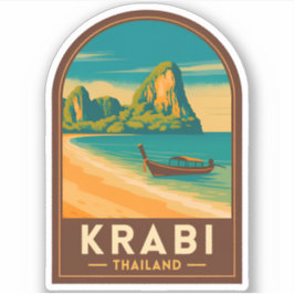 Vintage Travel Krabi Thailand Railay Beach Retro Klistermärken