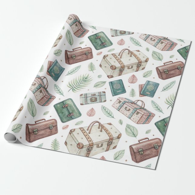 Vintage Travel Luggage Pattern (1) Presentpapper (Utrullad)