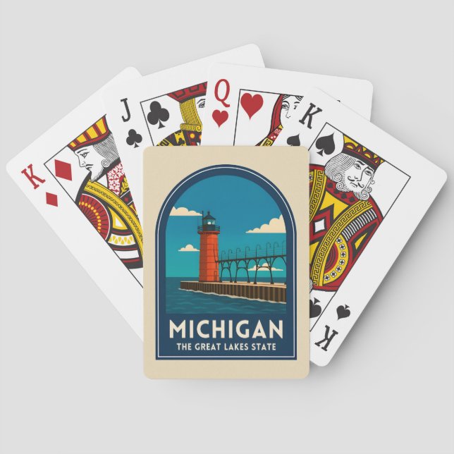 Vintage Travel Michigan Lighthouse Retro Scenic Casinokort (Baksidan)