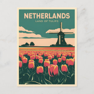 Vintage Travel Netherlands Tulips Retro Graphic Vykort