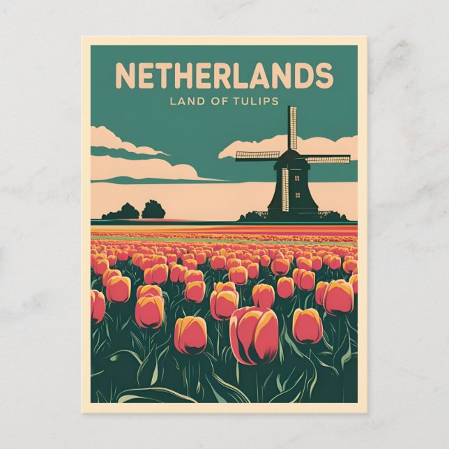 Vintage Travel Netherlands Tulips Retro Graphic Vykort (Framsida)