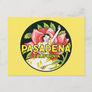Vintage Travel, Pasadena Kalifornien, Dam och ros Meddelande Vykort