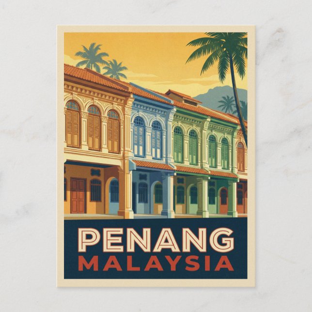 Vintage Travel Penang Malaysia Retro Scenic Vykort (Framsida)
