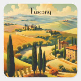 Vintage Travel Poster Tuscany, customizable Fyrkantigt Klistermärke