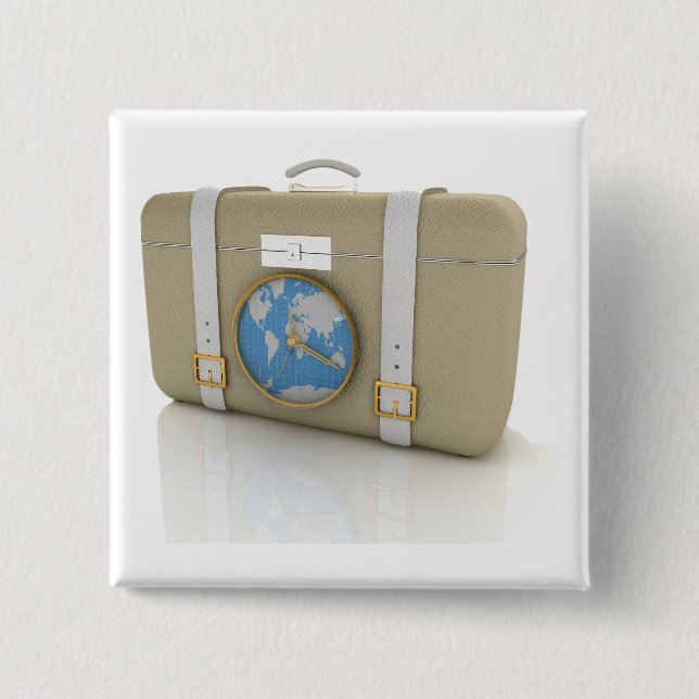 Vintage Travel Suitcase Clock World Map Knapp (Framsida)