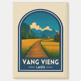 Vintage Travel Vang Vieng Laos Retro Scenic Magnet