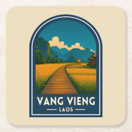Vintage Travel Vang Vieng Laos Retro Scenic Underlägg Papper Kvadrat
