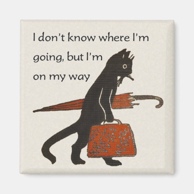 Vintage Travela Black Cat Square Fridge Magnet (Framsidan)