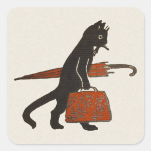 Vintage Traveling Black Cat Stickers Fyrkantigt Klistermärke