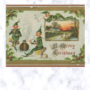 Vintage Tre älvar och Plum Pudding jul Vykort