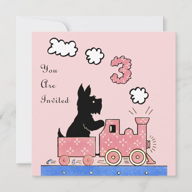 Vintage Tre års inbjudan till barndagskvinna (Framsida)