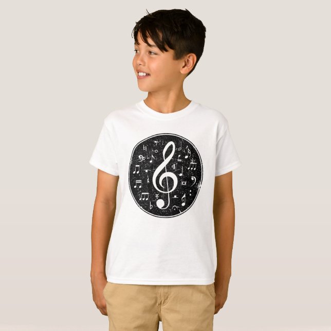 Vintage Treble Clef Musik noter Student T Shirt (Hel framsida)