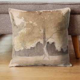 Vintage Tree Landscape Watercolor, Neutral Cottage Kudde