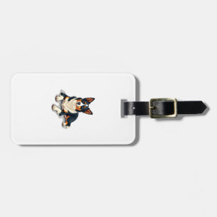 Vintage trefärgad Border Collie-porträtt Hundillus Bagagebricka