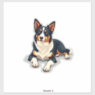 Vintage trefärgad Border Collie-porträtt Hundillus Klistermärken