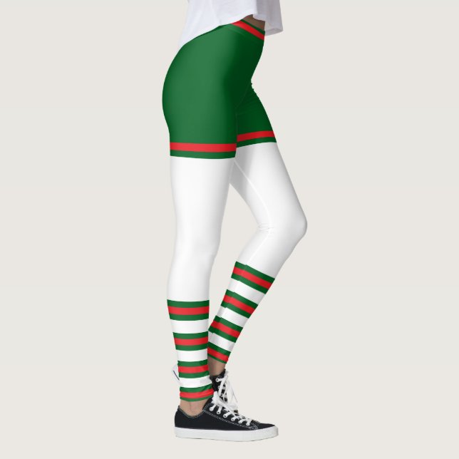 Vintage Trendig Högtidlig Tomte Grön Vit Röd Leggings (Höger)