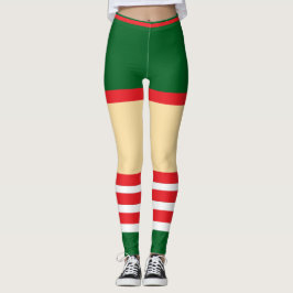Vintage Trendig Högtidlig Tomte Grön Vit Röd Leggings