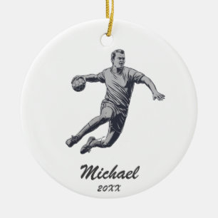Vintage Trendig Modern Handball Player-Personlig Julgransprydnad Keramik