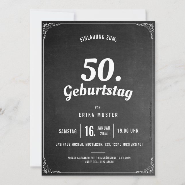 Vintage & trendige Einladung 50. Geburtstag Meddelande (Framsida)