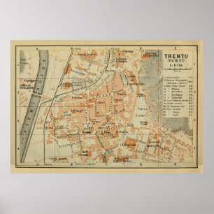 Vintage Trento Italien Karta (1911) Poster