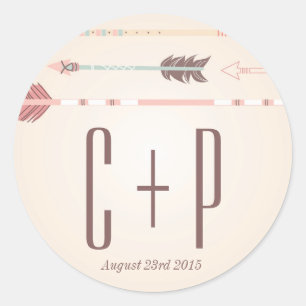 Vintage Tribal Arrows Bröllop Monogram Sticker Runt Klistermärke