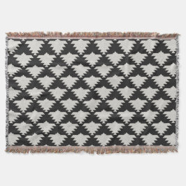 Vintage Tribal Geometrisk Fågel | Svart & Elfenben Filt